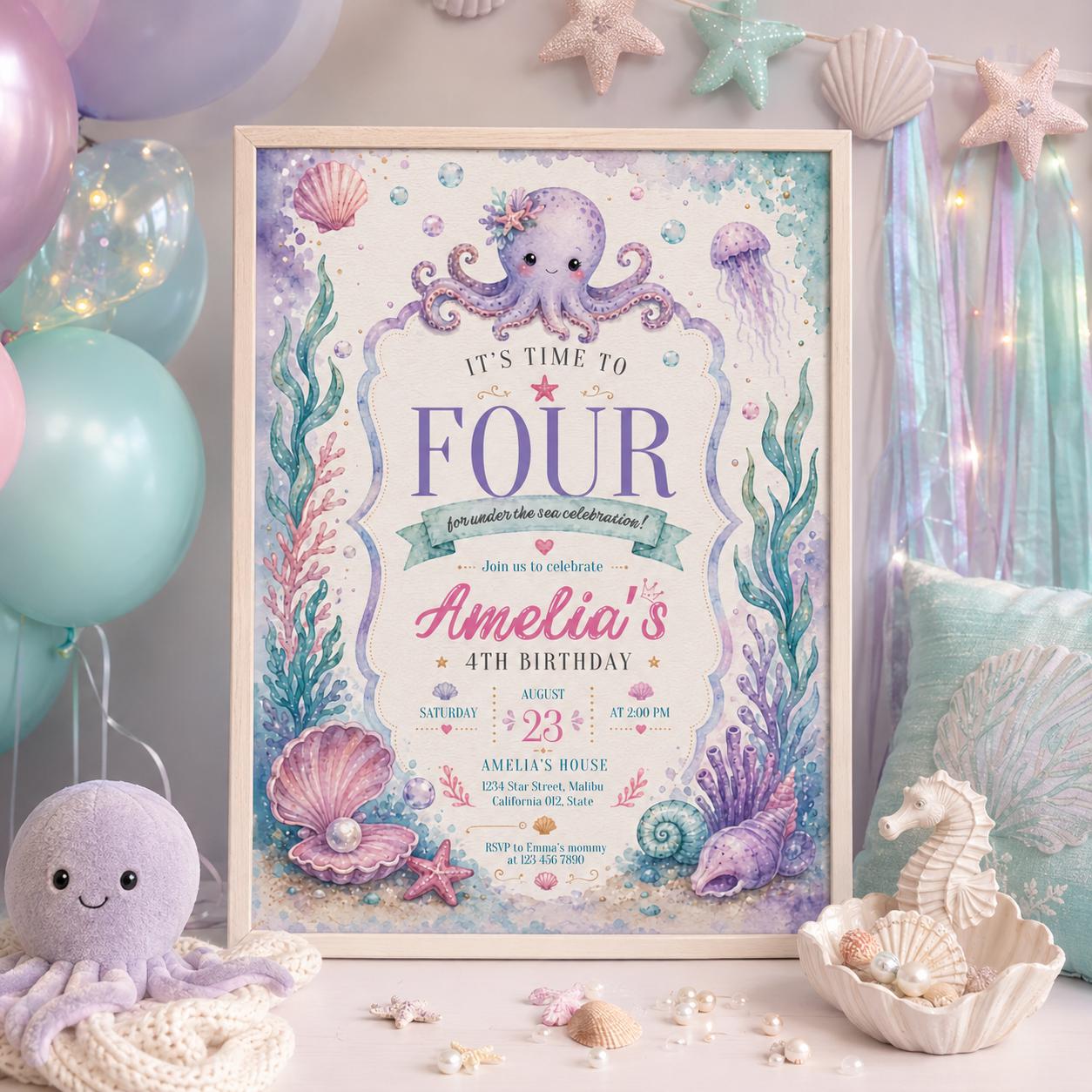 Editable Coastal Birthday Invitation Canva Template, Blue White Teens Adult Cute Fun DIY Chic Kids Party Invite, Printable Digital Download.