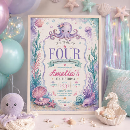 Editable Coastal Birthday Invitation Canva Template, Blue White Teens Adult Cute Fun DIY Chic Kids Party Invite, Printable Digital Download.