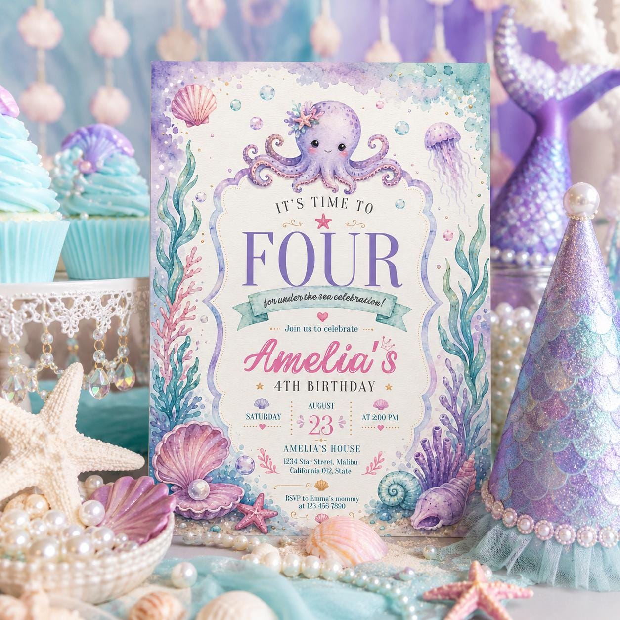 Editable Coastal Birthday Invitation Canva Template, Blue White Teens Adult Cute Fun DIY Chic Kids Party Invite, Printable Digital Download.