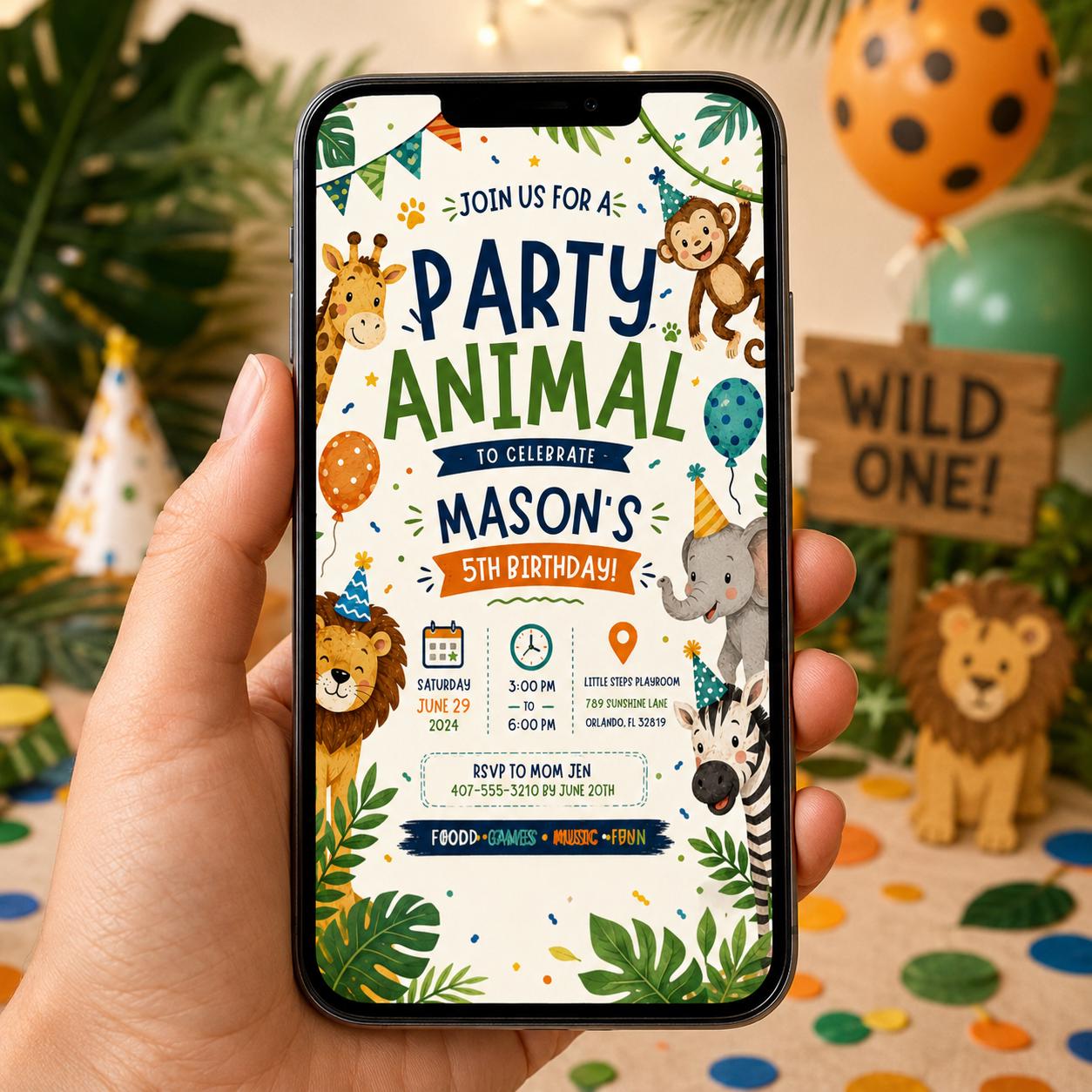 Editable Animal Birthday Invitation Canva Template, Kids Cute Modern Fun DIY Sweet Chic Teen Tween Party Invite, Printable Digital Download.