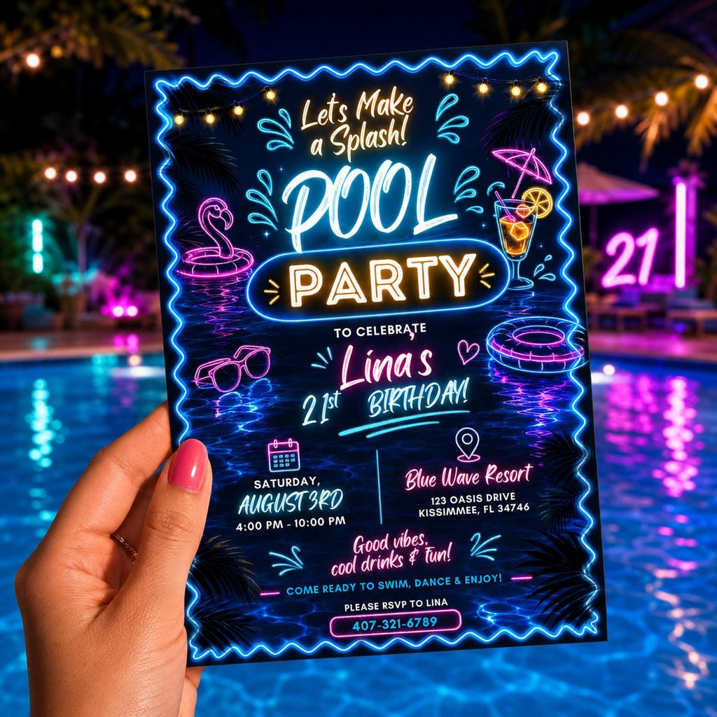 Editable Pool Birthday Invitation Canva Template, Floral Girls Teens Pool Cute Modern Fun DIY Chic Party Invite, Printable Digital Download.