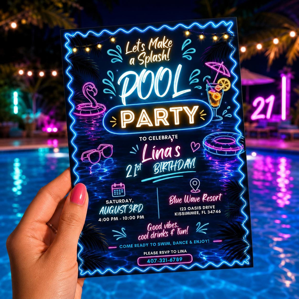 Editable Pool Birthday Invitation Canva Template, Floral Girls Teens Pool Cute Modern Fun DIY Chic Party Invite, Printable Digital Download.