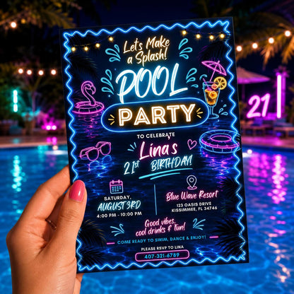 Editable Pool Birthday Invitation Canva Template, Floral Girls Teens Pool Cute Modern Fun DIY Chic Party Invite, Printable Digital Download.