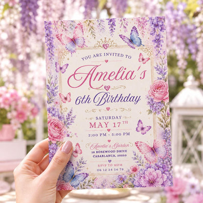 Editable Fairy Garden Birthday Invitation Canva Template, Pink Girls Kids Teens Fairy Cute Fun DIY Party Invite, Printable Digital Download.