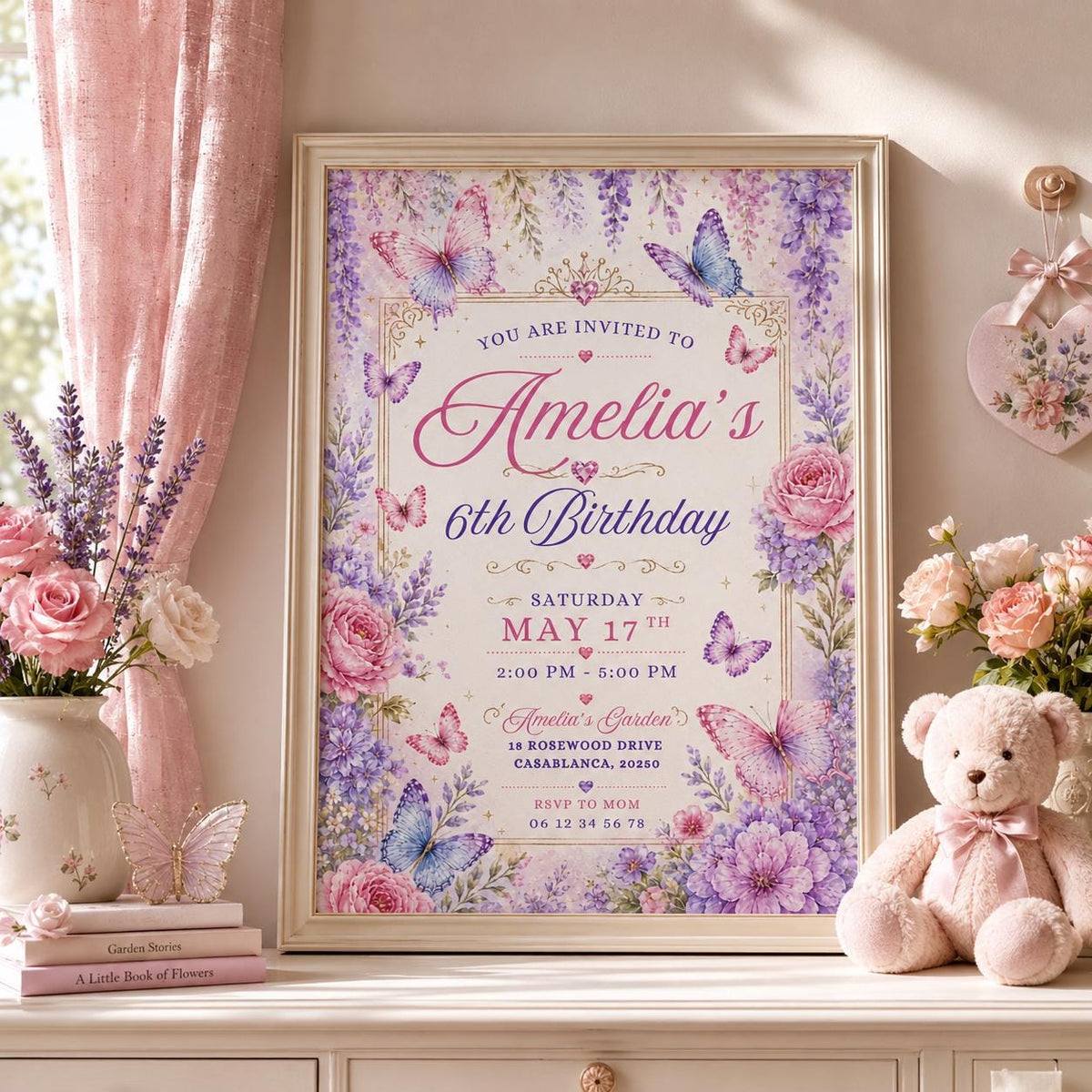 Editable Fairy Garden Birthday Invitation Canva Template, Pink Girls Kids Teens Fairy Cute Fun DIY Party Invite, Printable Digital Download.