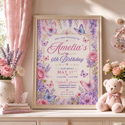 Editable Fairy Garden Birthday Invitation Canva Template, Pink Girls Kids Teens Fairy Cute Fun DIY Party Invite, Printable Digital Download.