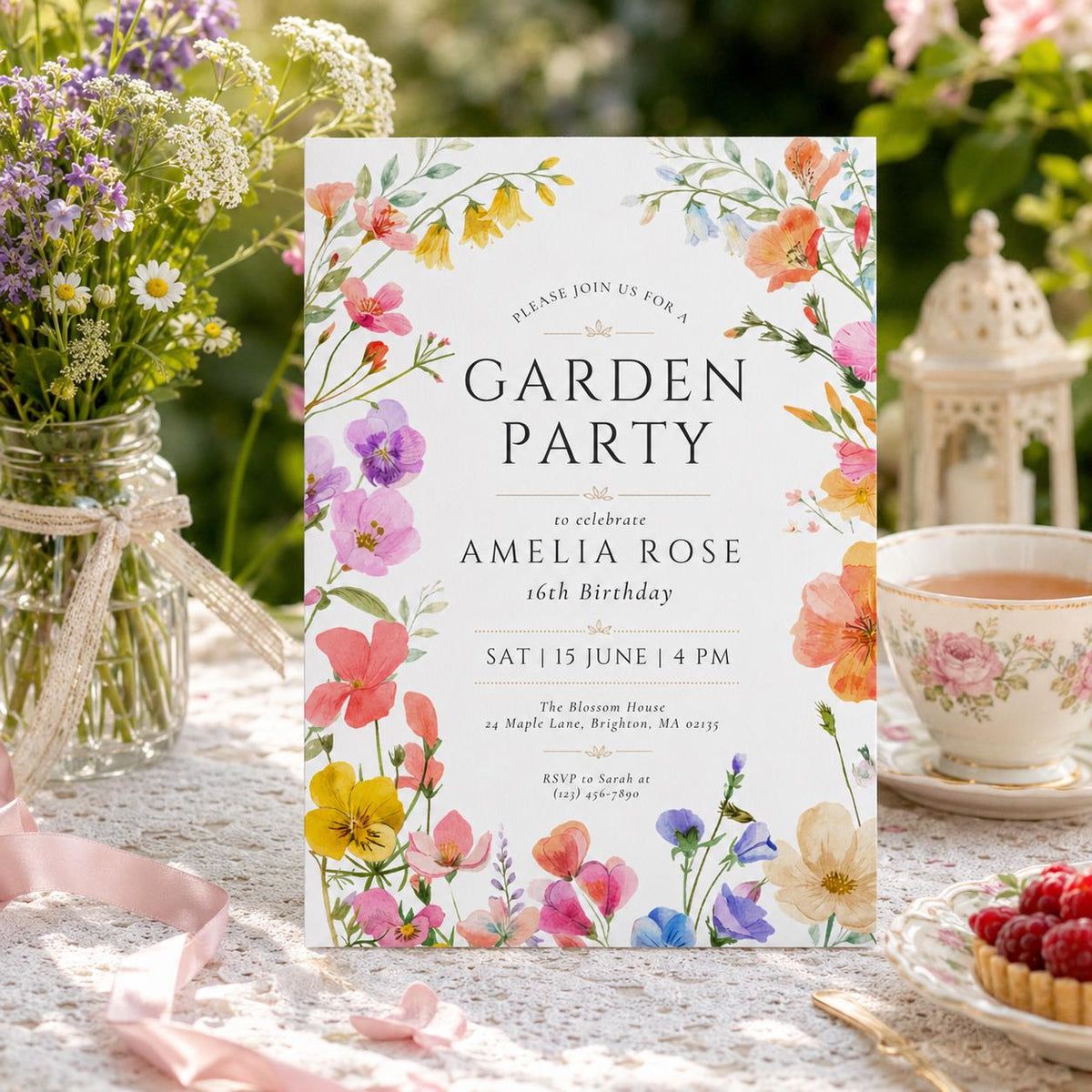 Editable Garden Birthday Invitation Canva Template, Floral Kids Teens Adult Cute Fun DIY Chic Teen Party Invite, Printable Digital Download.