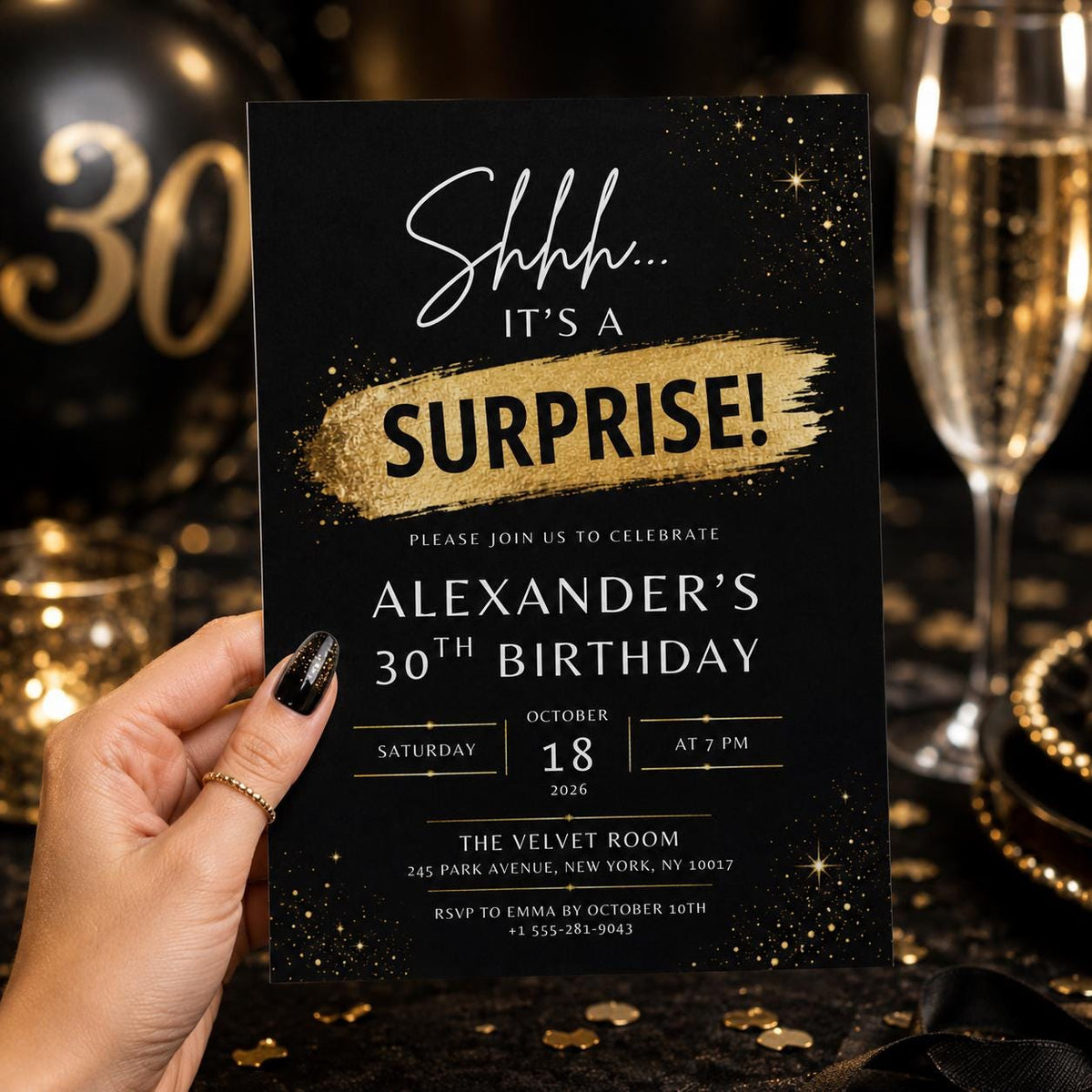 Editable Surprise 30th Birthday Invitation Canva Template, Adult Cute Fun DIY Sweet Chic Kids Teen Party Invite, Printable Digital Download.