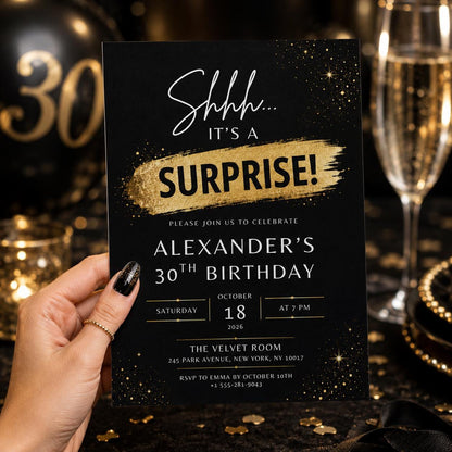 Editable Surprise 30th Birthday Invitation Canva Template, Adult Cute Fun DIY Sweet Chic Kids Teen Party Invite, Printable Digital Download.