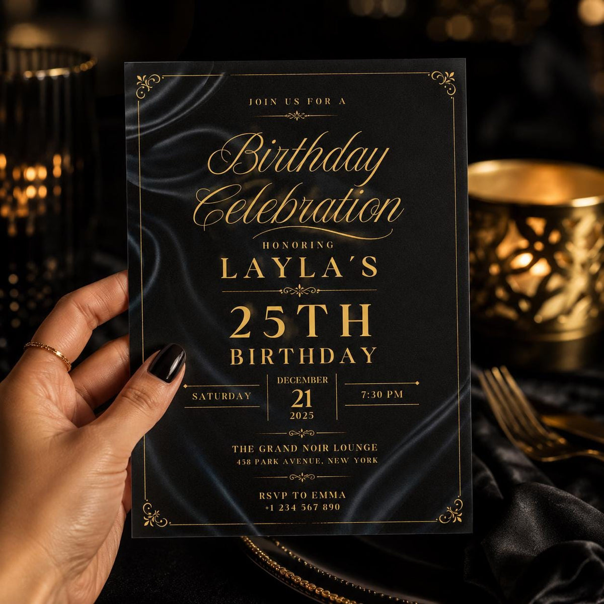 Editable Black Gold Birthday Invitation Canva Template, Modern Luxury Boys Cute Fun DIY Sweet Chic Party Invite, Printable Digital Download.