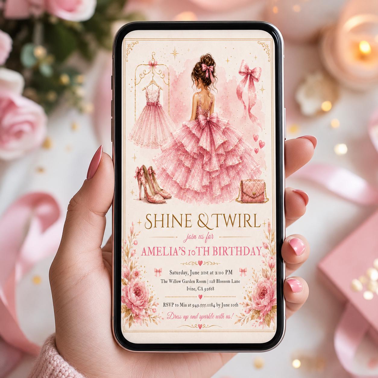 Editable Elegant Birthday Invitation Canva Template, Pink Gold Red Blush Luxury Adult Cute Fun DIY Party Invite, Printable Digital Download.