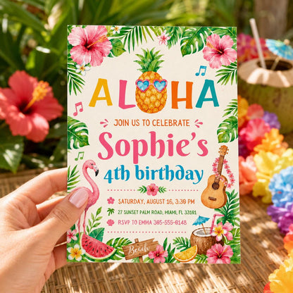 Editable Tropical Birthday Invitation Canva Template, Summer Cute Modern Fun Themed DIY Sweet Chic Party Invite, Printable Digital Download.