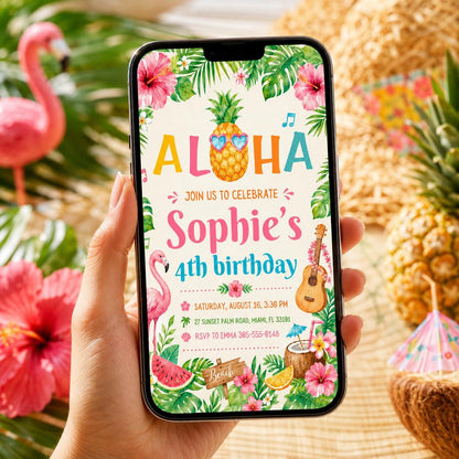 Editable Tropical Birthday Invitation Canva Template, Summer Cute Modern Fun Themed DIY Sweet Chic Party Invite, Printable Digital Download.