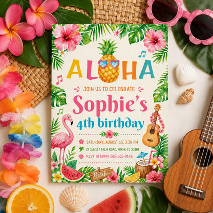 Editable Tropical Birthday Invitation Canva Template, Summer Cute Modern Fun Themed DIY Sweet Chic Party Invite, Printable Digital Download.