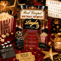 Editable Red Carpet Birthday Invitation Canva Template, Cute Modern Fun Themed DIY Sweet Chic Kids Party Invite, Printable Digital Download.