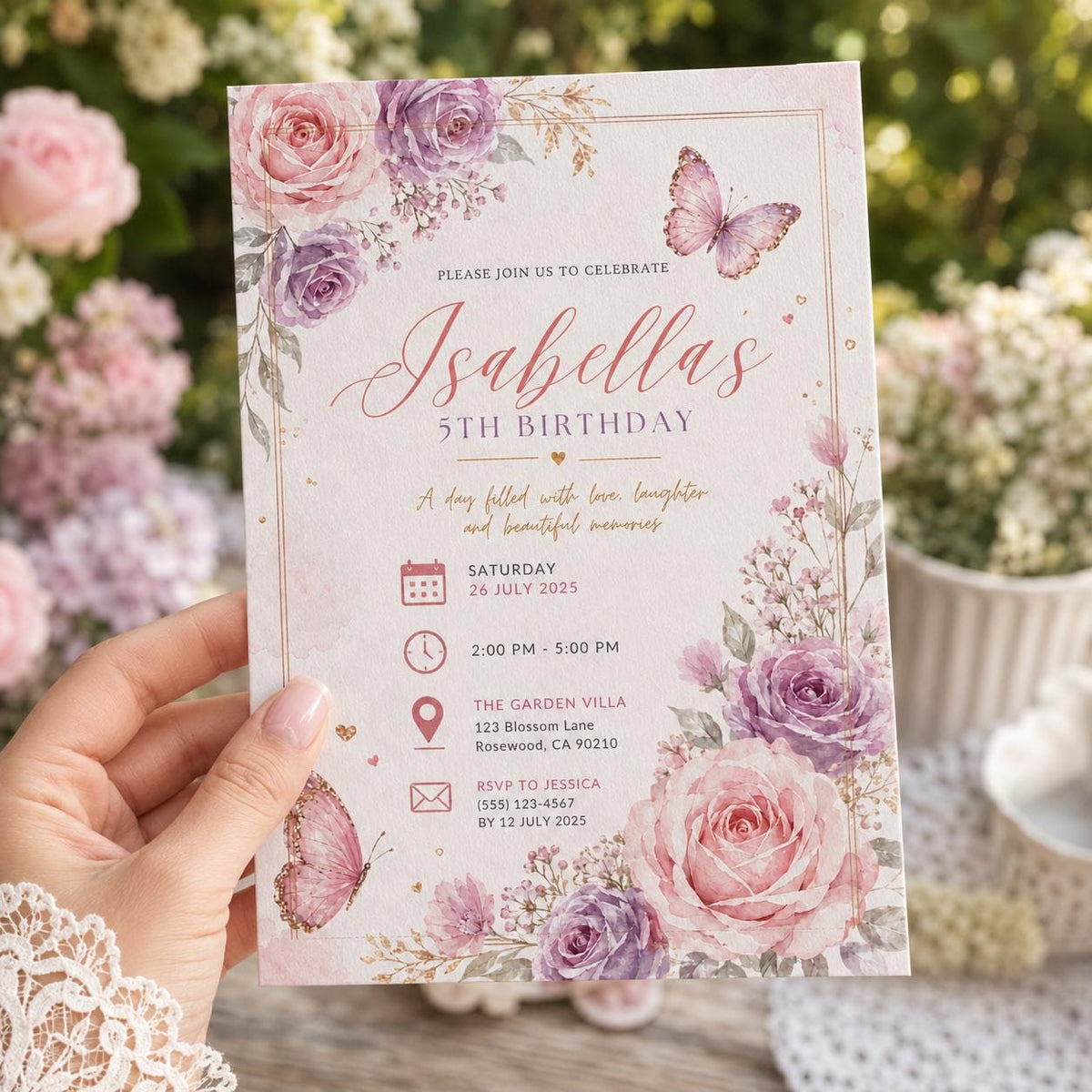 Editable Fairy Garden Birthday Invitation Canva Template, Pink Floral Girls Kids Cute Fun DIY Chic Party Invite, Printable Digital Download.