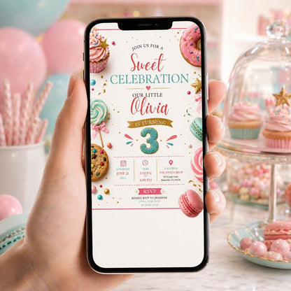 Editable Candy Birthday Invitation Canva Template, Blue Cream Boys Kids Cute Modern Fun Themed DIY Party Invite, Printable Digital Download.