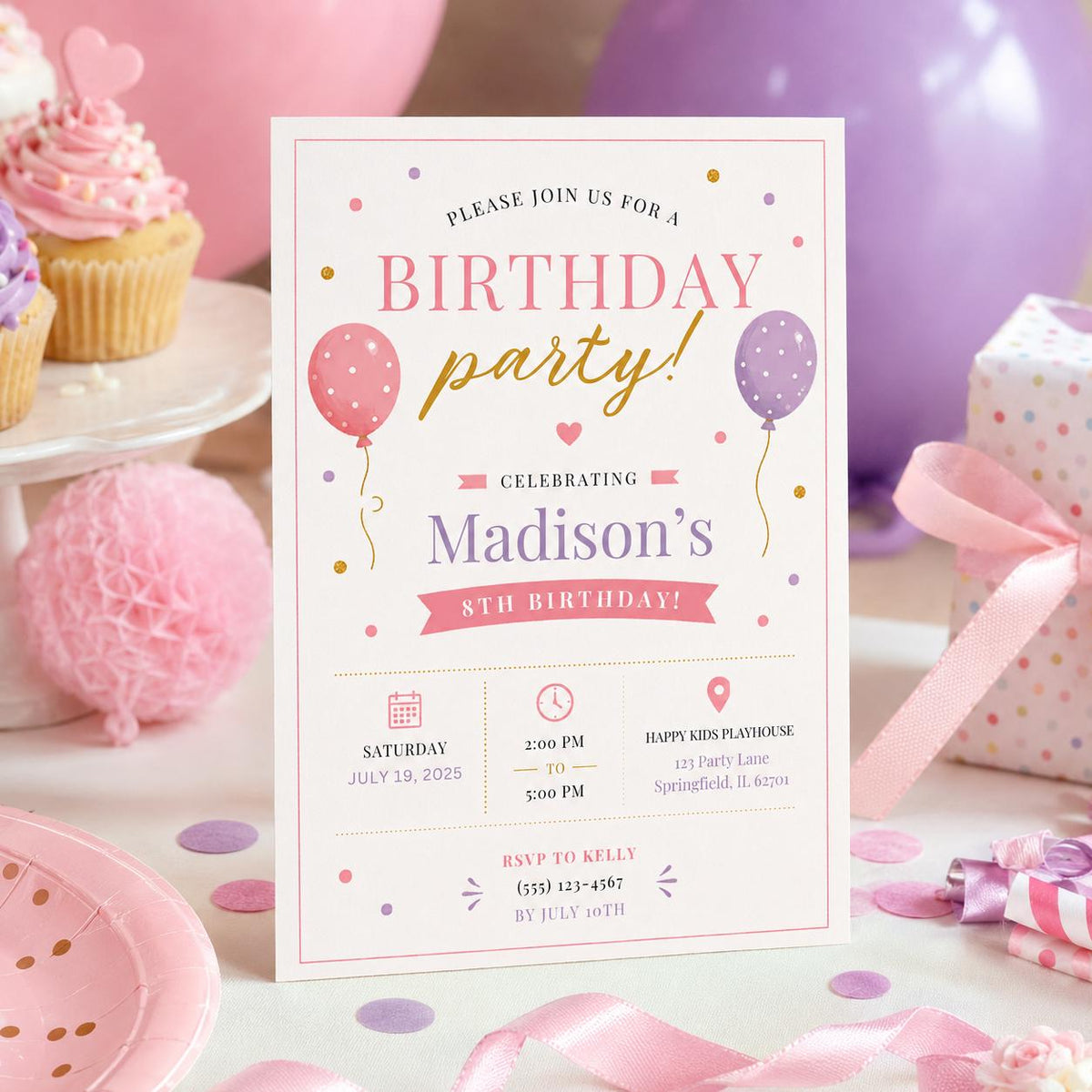 Editable Preppy Birthday Invitation Canva Template, Girls Preppy Cute Fun DIY Sweet Chic Kids Teen Party Invite, Printable Digital Download.