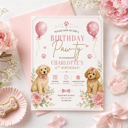 Editable Preppy Birthday Invitation Canva Template, Pink Girls Preppy Cute Fun DIY Sweet Chic Kids Party Invite, Printable Digital Download.