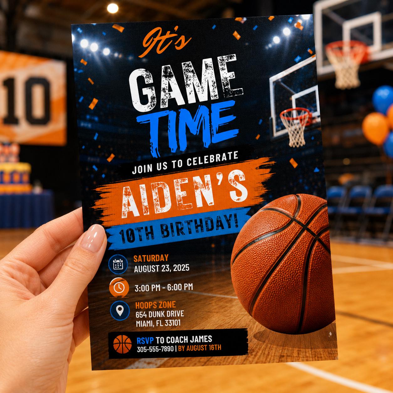Editable Basketball Birthday Invitation Canva Template, Kids Sports Sport Cute Modern Fun DIY Chic Party Invite, Printable Digital Download.