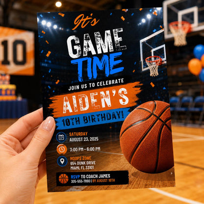 Editable Basketball Birthday Invitation Canva Template, Kids Sports Sport Cute Modern Fun DIY Chic Party Invite, Printable Digital Download.