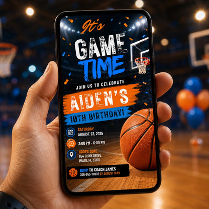 Editable Basketball Birthday Invitation Canva Template, Kids Sports Sport Cute Modern Fun DIY Chic Party Invite, Printable Digital Download.