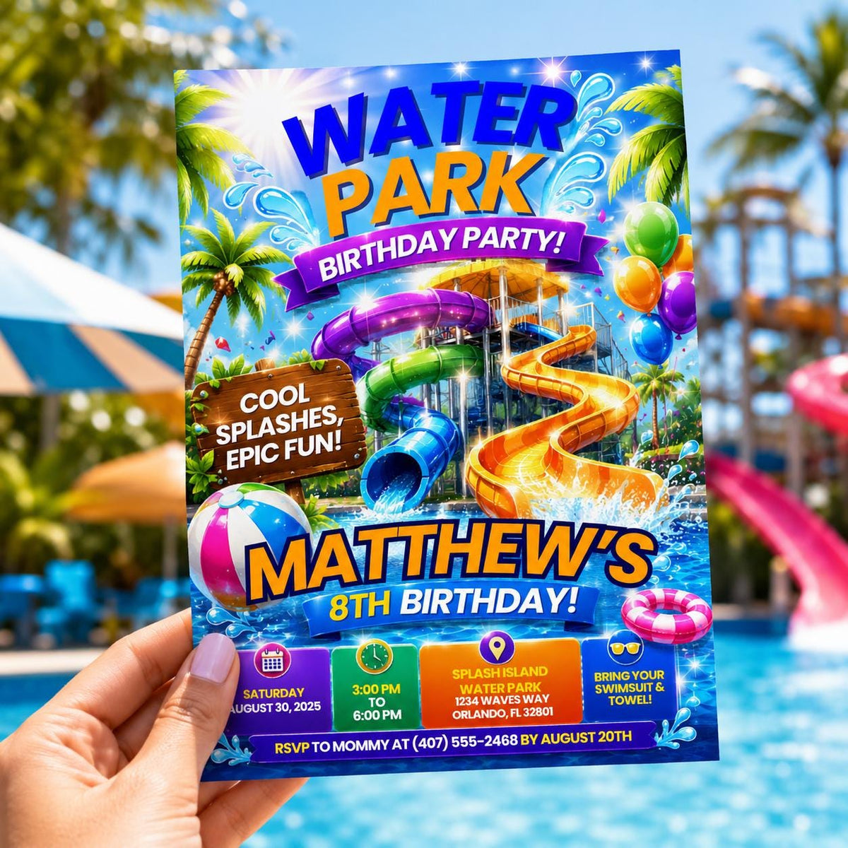 Editable Pool Birthday Invitation Canva Template, Pool Cute Modern Fun Themed Custom DIY Chic Kids Party Invite, Printable Digital Download.