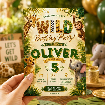 Editable Jungle Safari Birthday Invitation Canva Template, Neon Cute Kids Safari Fun DIY Chic Teen Party Invite, Printable Digital Download.