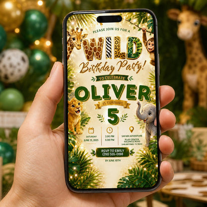 Editable Jungle Safari Birthday Invitation Canva Template, Neon Cute Kids Safari Fun DIY Chic Teen Party Invite, Printable Digital Download.