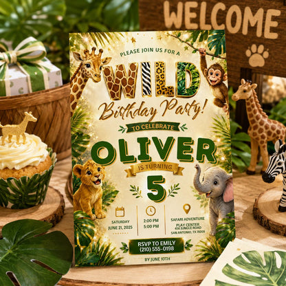 Editable Jungle Safari Birthday Invitation Canva Template, Neon Cute Kids Safari Fun DIY Chic Teen Party Invite, Printable Digital Download.