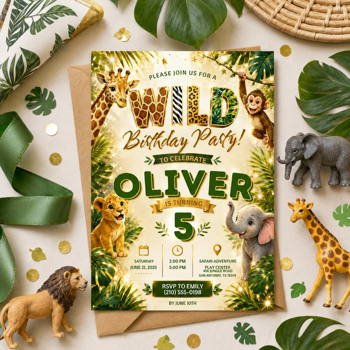 Editable Jungle Safari Birthday Invitation Canva Template, Neon Cute Kids Safari Fun DIY Chic Teen Party Invite, Printable Digital Download.