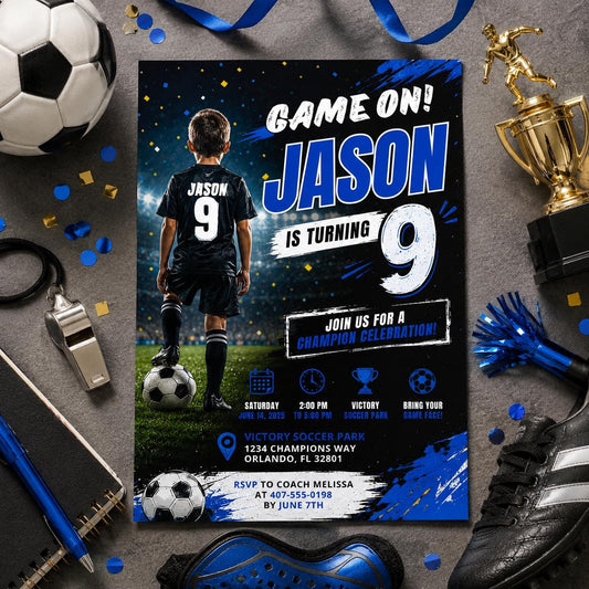 Editable Football Birthday Invitation Canva Template, Boys Kids Cute Fun DIY Sweet Chic Teen Tween Party Invite, Printable Digital Download.