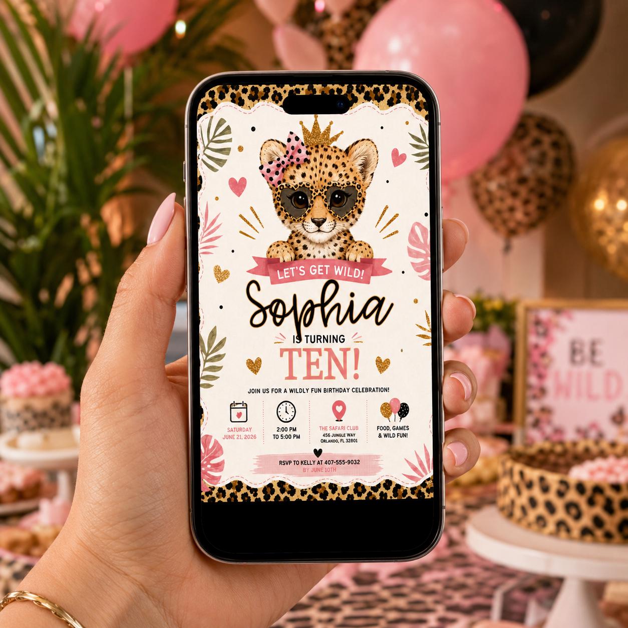 Editable Animal Birthday Invitation Canva Template, Girls Kids Cute Modern Fun DIY Sweet Chic Teen Party Invite, Printable Digital Download.