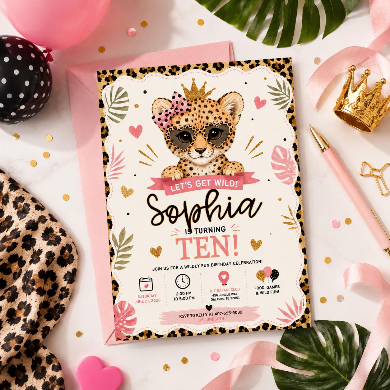 Editable Animal Birthday Invitation Canva Template, Girls Kids Cute Modern Fun DIY Sweet Chic Teen Party Invite, Printable Digital Download.
