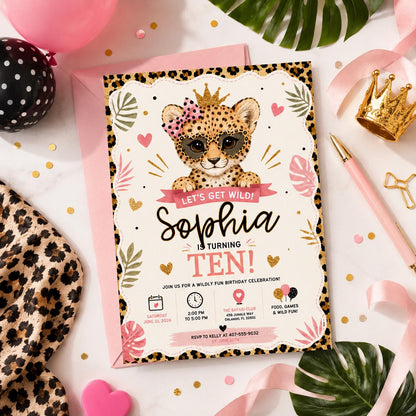 Editable Animal Birthday Invitation Canva Template, Girls Kids Cute Modern Fun DIY Sweet Chic Teen Party Invite, Printable Digital Download.