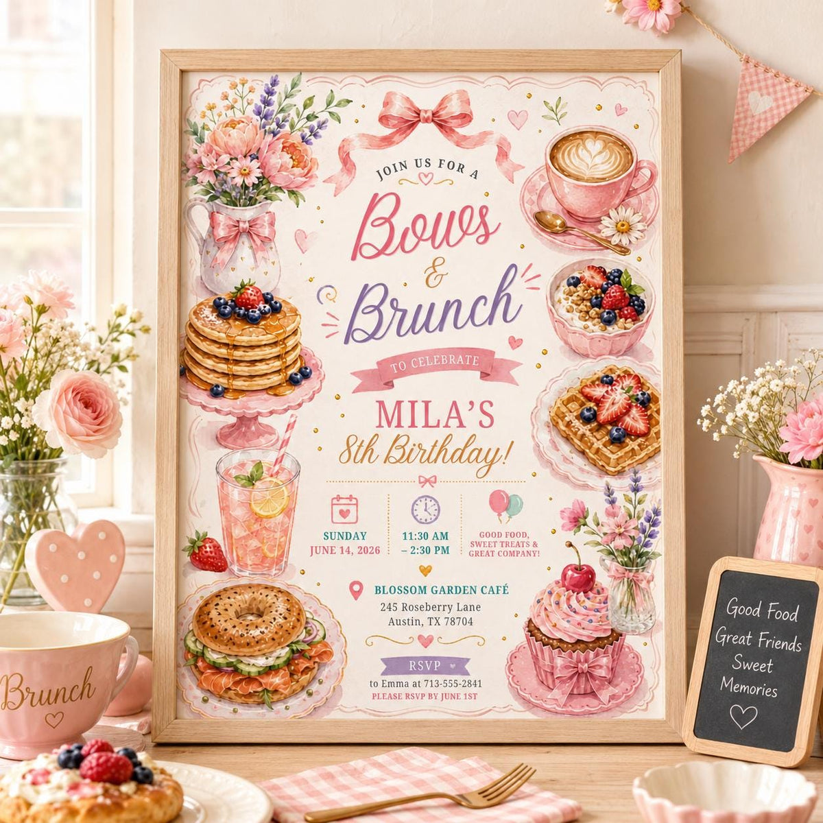 Editable Pink Bow Birthday Invitation Canva Template, Girls Adult Bow Cute Fun DIY Sweet Chic Kids Party Invite, Printable Digital Download.