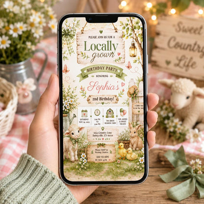 Editable Farmers Market Baby Shower Invitation Canva Template, Green Floral Kids Cute Fun DIY Chic Party Invite, Printable Digital Download.