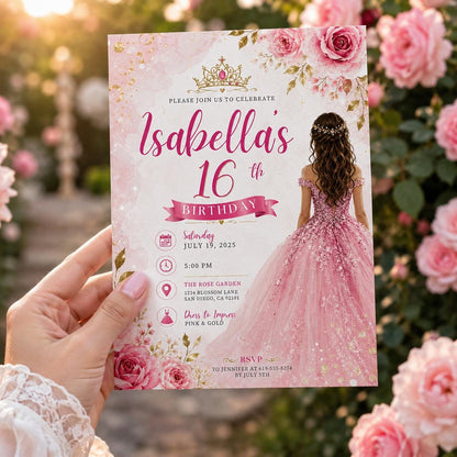 Editable Sweet Treats Birthday Invitation Canva Template, Pink Gold Luxury Sweet Cute Fun DIY Chic Party Invite, Printable Digital Download.