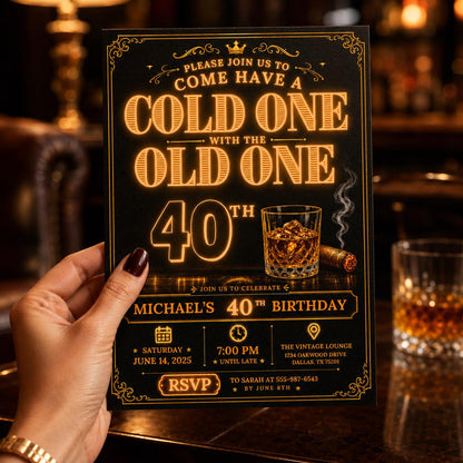 Editable 40th Birthday Invitation Canva Template, Boys Adult Cute Modern Fun Themed DIY Sweet Chic Party Invite, Printable Digital Download.