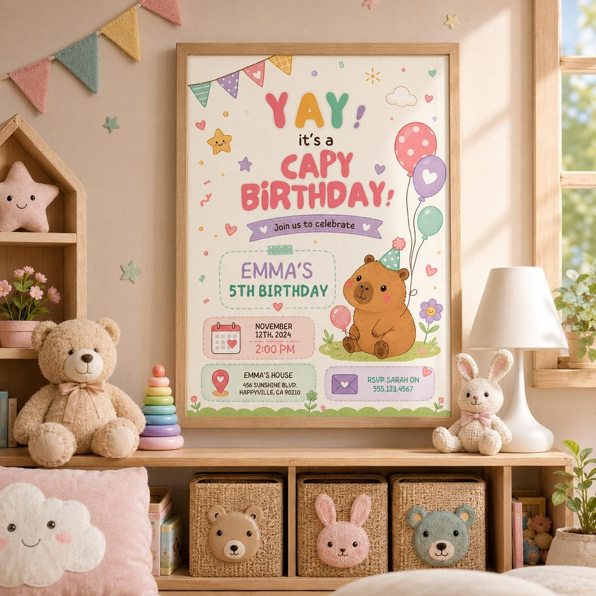Editable Animal Birthday Invitation Canva Template, Pastel Cute Kids Fun DIY Sweet Chic Teen Tween Party Invite, Printable Digital Download.