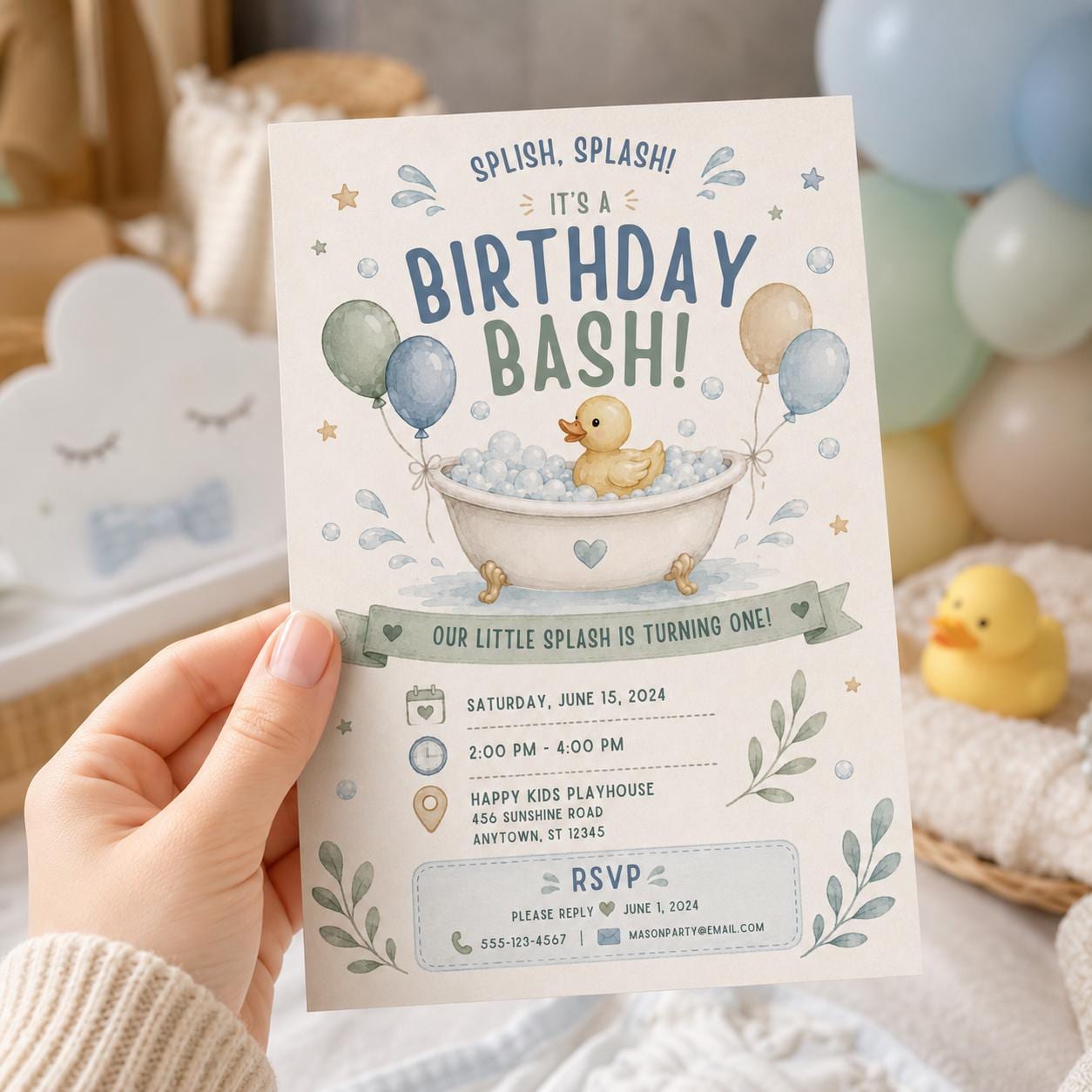 Editable Pool Birthday Invitation Canva Template, Blue Boys Kids Summer Cute Modern Fun Themed DIY Party Invite, Printable Digital Download.
