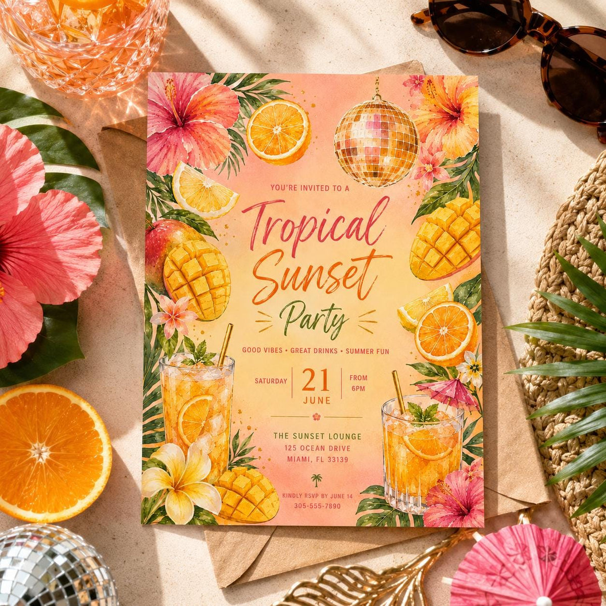 Editable Disco Party Invitation Canva Template, Pink Orange Yellow Girls Adult Cute Fun DIY Sweet Chic Kids Teen Printable Digital Download.