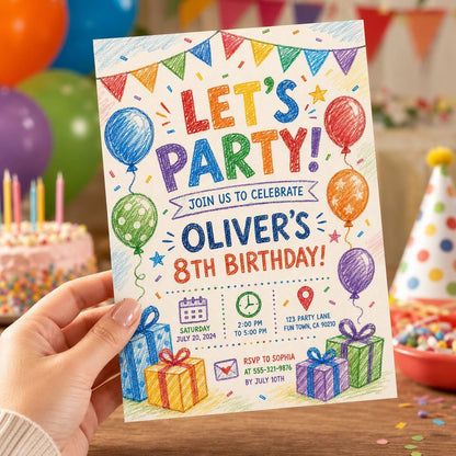Editable Simple Colorful Birthday Invitation Canva Template, Rainbow Kids Cute Modern Fun DIY Chic Party Invite, Printable Digital Download.