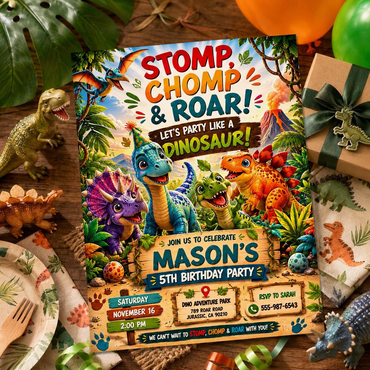 Editable Dinosaur Birthday Invitation Canva Template, Boys Dino Cute Modern Fun DIY Chic Kids Teen Party Invite, Printable Digital Download.