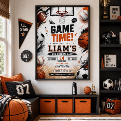 Editable Basketball Birthday Invitation Canva Template, Boys Sports Sport Cute Modern Fun DIY Chic Party Invite, Printable Digital Download.
