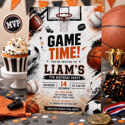 Editable Basketball Birthday Invitation Canva Template, Boys Sports Sport Cute Modern Fun DIY Chic Party Invite, Printable Digital Download.