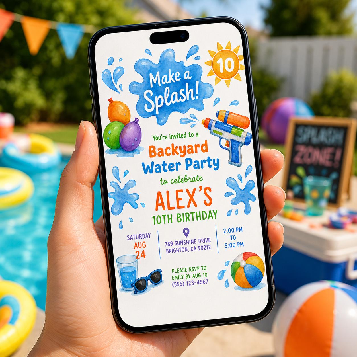 Editable Pool Birthday Invitation Canva Template, Boys Summer Cute Modern Fun Themed DIY Chic Kids Party Invite, Printable Digital Download.