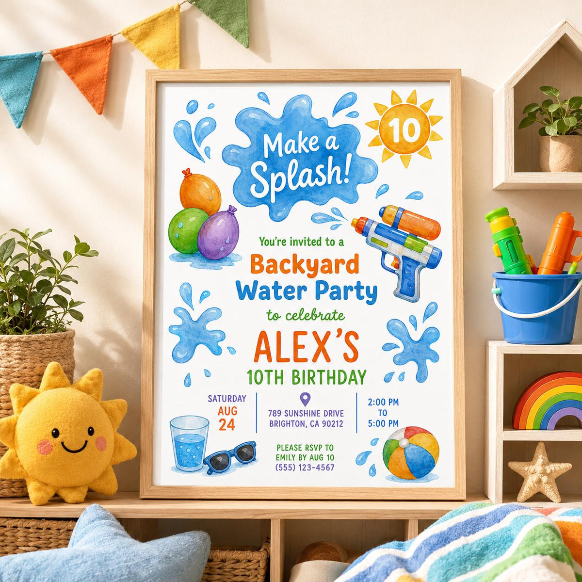 Editable Pool Birthday Invitation Canva Template, Boys Summer Cute Modern Fun Themed DIY Chic Kids Party Invite, Printable Digital Download.