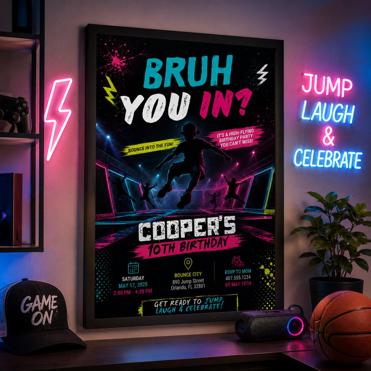 Editable Bruh You in Birthday Invitation Canva Template, Boys Kids Teens Cute Modern Fun DIY Sweet Party Invite, Printable Digital Download.