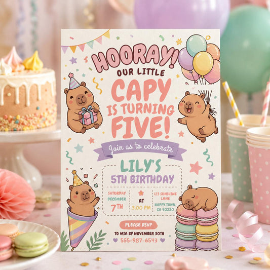 Editable Animal Birthday Invitation Canva Template, Pastel Cute Kids Fun DIY Sweet Chic Teen Tween Party Invite, Printable Digital Download.